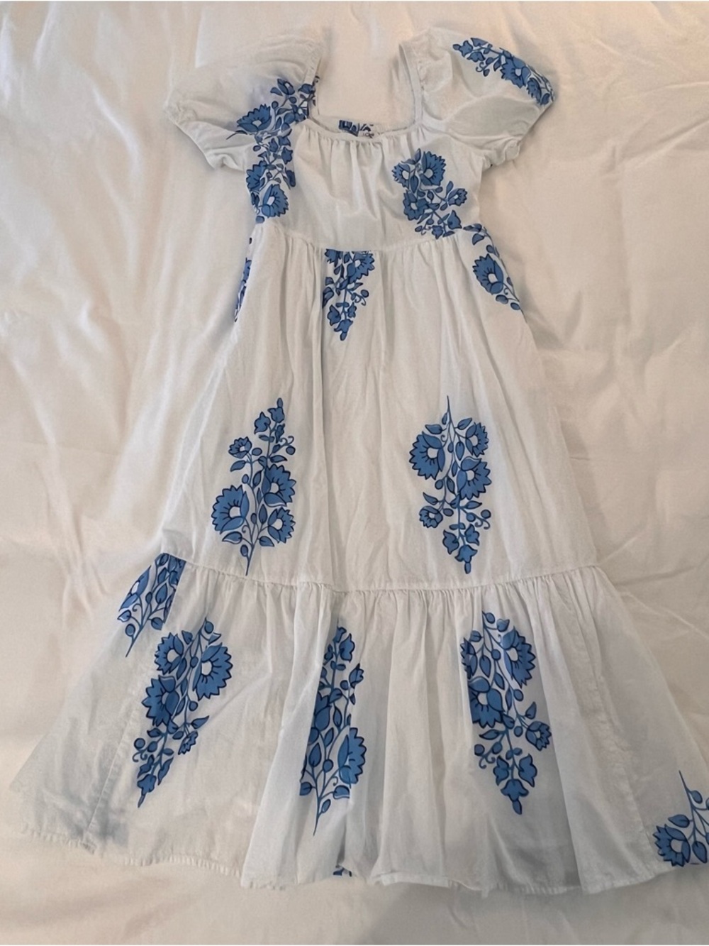 J. Crew White Maxi Dress with Blue Floral Print